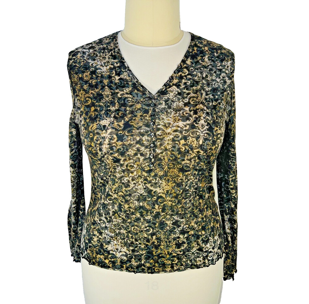 Sno Skins - Long Sleeve Tee Women's XL Damask 1/2 Henley Button Neck